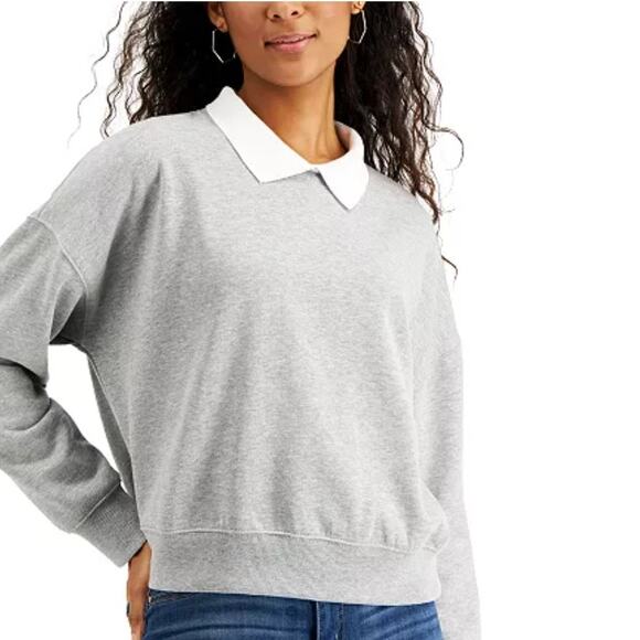 HIPPIE ROSE Hippie Rose Juniors' Collared Sweatshirt Gray - Size Small - Picture 1 of 8